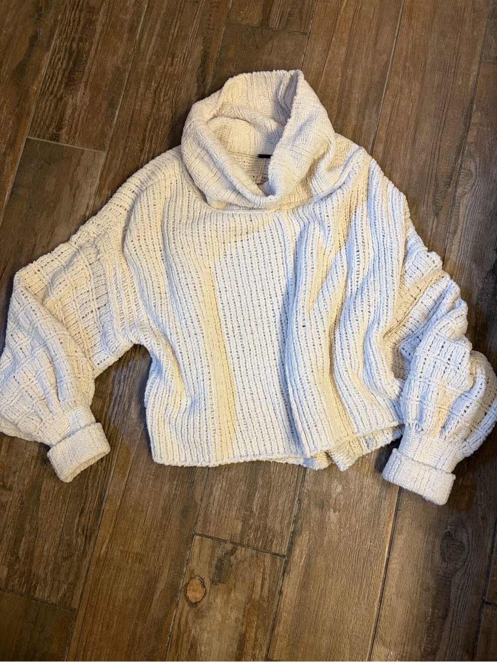 Free People Cream Chunky Knit Cowl Neck Sweater